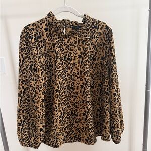 J.Crew Long-Sleeve Ruffle-Neck Top in Leopard 365 Crepe